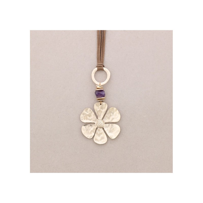 COLLANA CON PENDENTE LUNGO IN PIETRA E MOTIVO FLOREALE